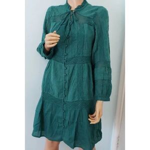 SUNDANCE "Clara Belle" Dress Long sleeve lace embroidered Dark Green Size Small